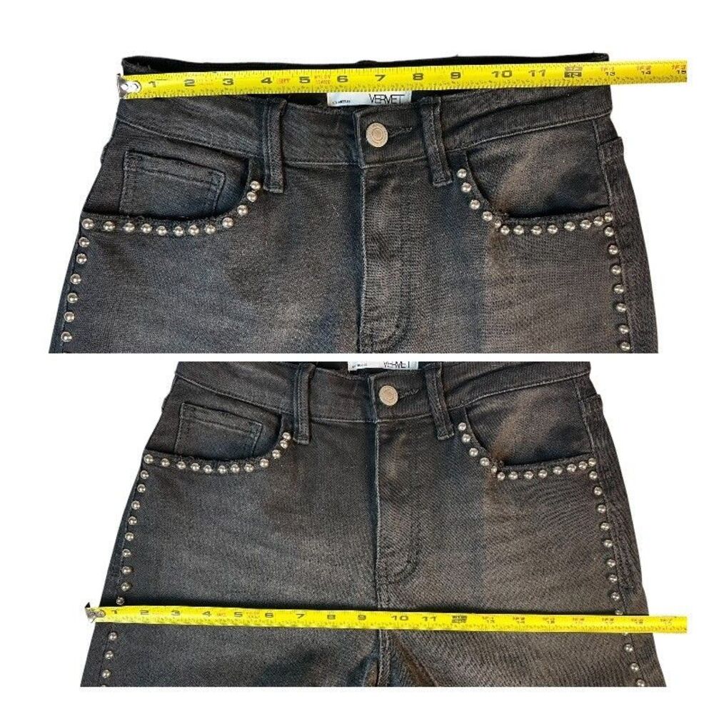 Vervet High Rise Long Wide Jeans Studded Black Denim Size 26 - Picture 4 of 12